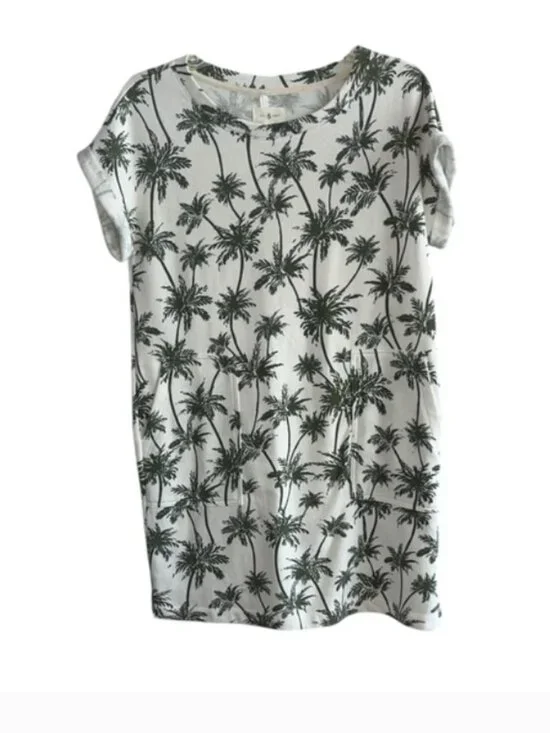 Lou & Grey White and Green Palm Print Dress size XS - Picture 3 of 8